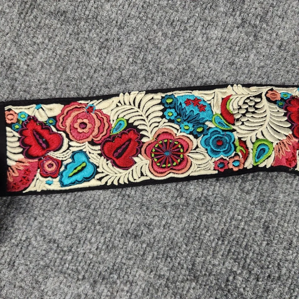 Old Navy Black Floral Embroidered Sash Tie Belt Boho Folk S/M NWT
